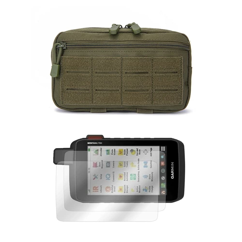 Sports Tactical Waist Bag Pouch Molle EDC Case + Screen Protector Film for Garmin Montana 750 750i 700 700i 760 760i 710 710i