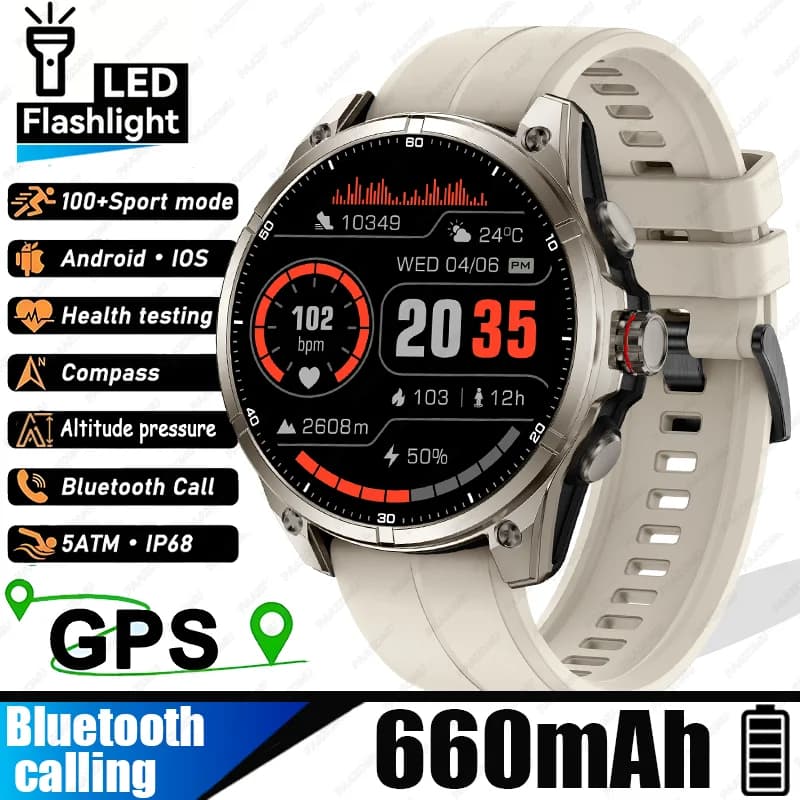 New Smart Watch GPS Sports Compass Altitude Air Pressure Bluetooth Call 3ATM Waterproof Health AMOLED Screen Smartwatch for Men