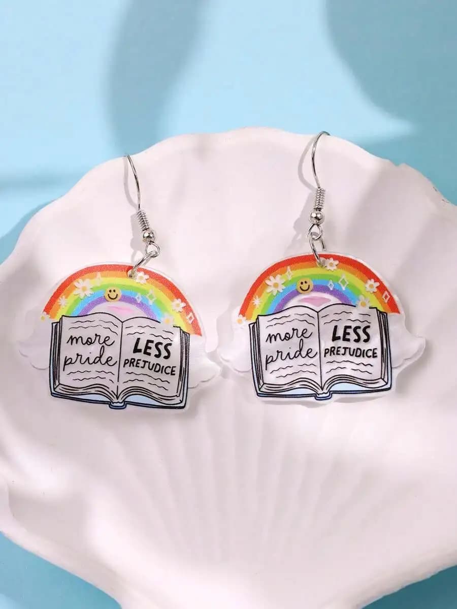 Rainbow Book Acrylic Dangle Earrings More Pride Less Prejudice Fashion Statement Earrings For Women