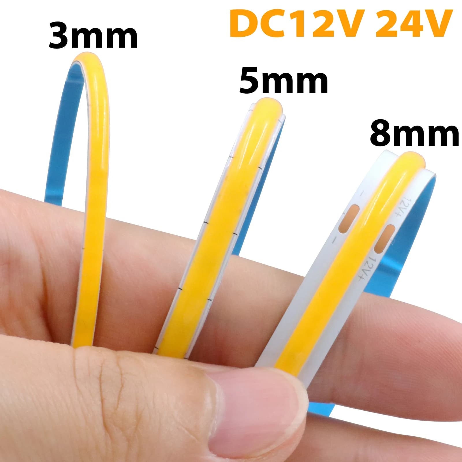 3mm 5mm 8mm Width COB LED Strip Light DC 12V 24V 384LEDs/m High Density for Room Linear Dimmable Flexible Tape 3000K 4000K 6000K