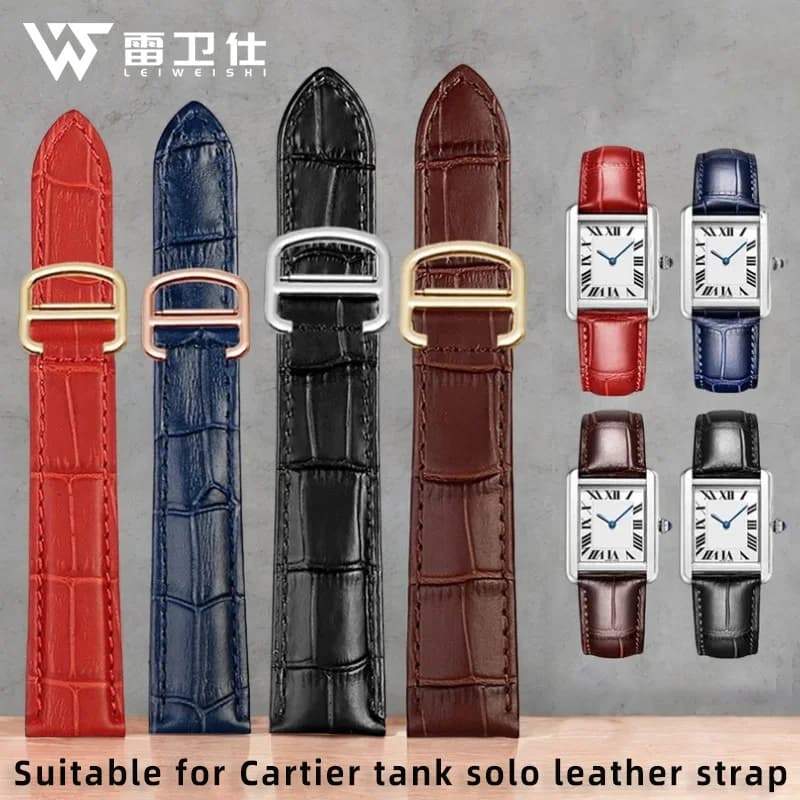 16mm 18mm 20mm genuine leather strap spare parts for Cartier Tank Solo mens watch chain blue red strap bracelet belt