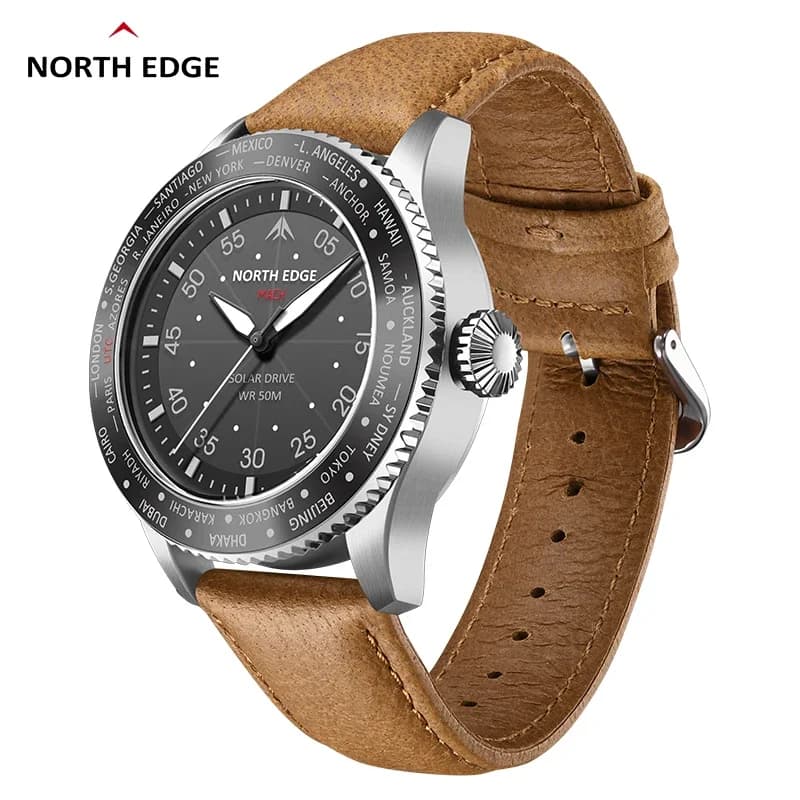 NORTH EDGE MACH Orologio al quarzo a energia solare da uomo Impermeabile 50M Orologi da polso sportivi pilota da uomo Orologio luminoso ambientale