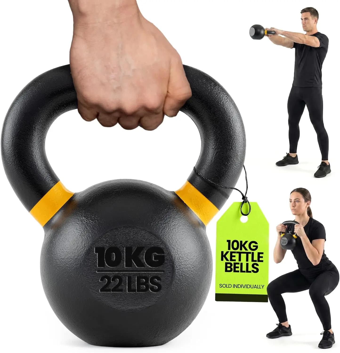 Kettlebell singolo in ghisa per allenamenti total body – Verniciato a polvere, maniglia larga, pesi con codice colore