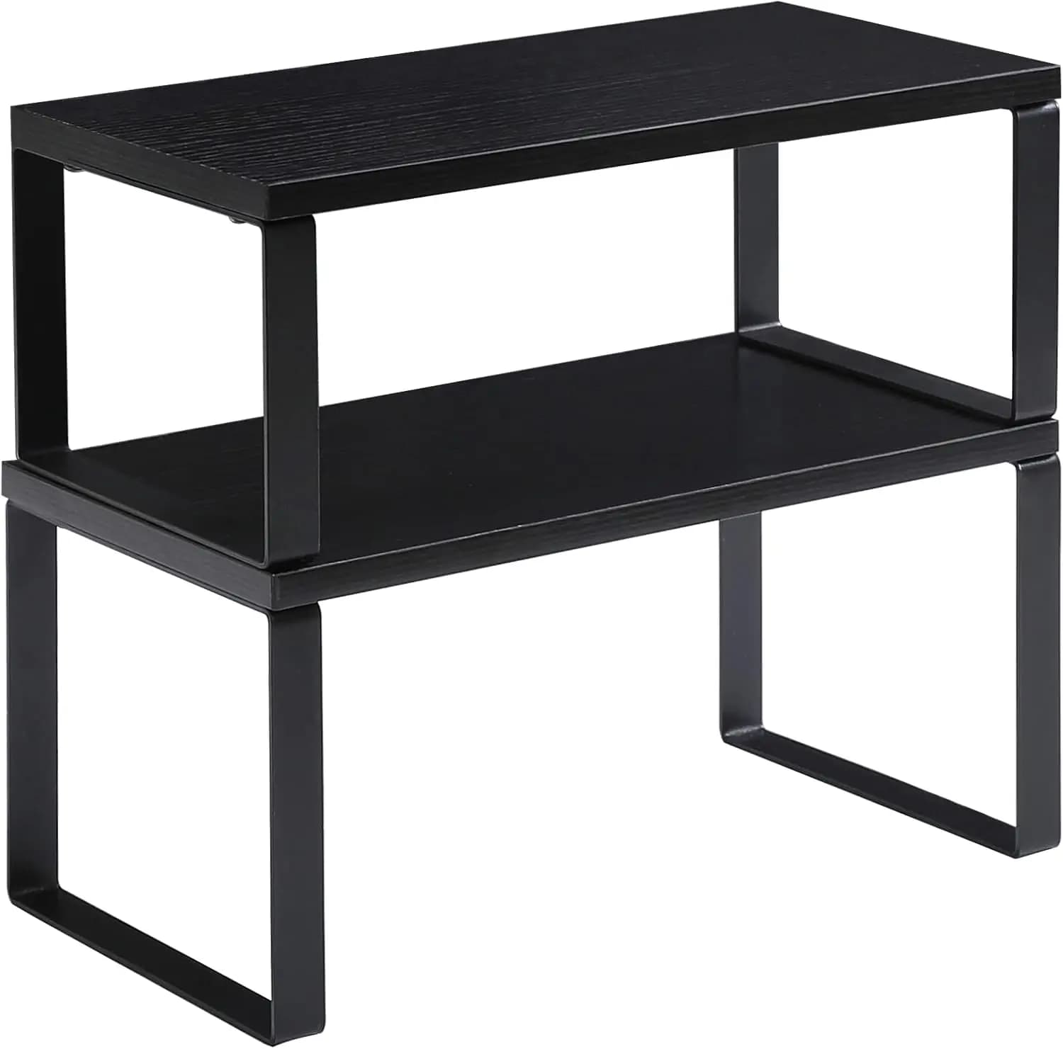 Set di 2 Organizzatori da Ripiano per Cucina, Porta Spezie Impilabili, Contenitori per Armadietto, Lavello, Dispensa, Bagno, in Metallo Nero