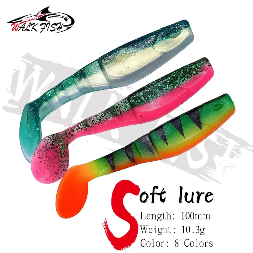 WALK FISH 3Pcs 10cm 10.3g Soft Lures T Tail Fishing Leurre Double Color Shad Mandarin Fish Sea Bass Fresh Water Artificial bait