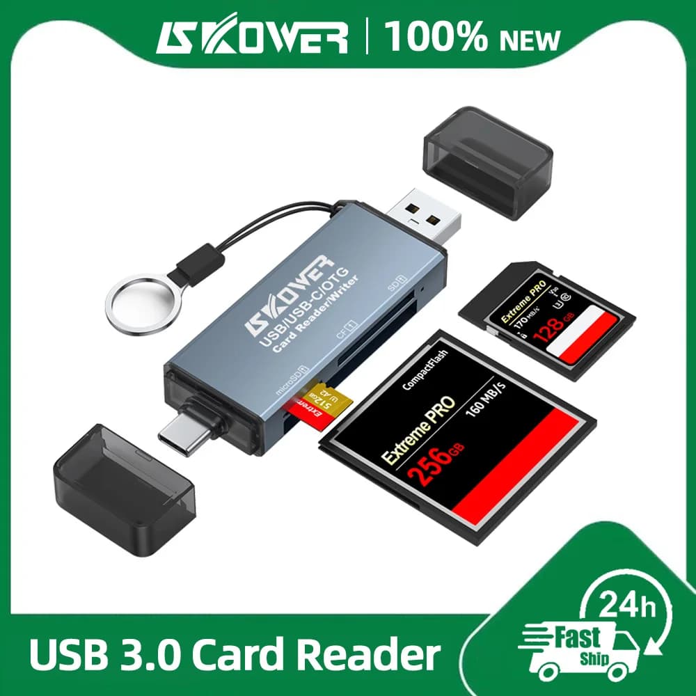 SKOWER Lettore di schede di tipo C ad alta velocità USB 3.0 Micro SD TF CF Adattatore per unità flash di memoria per scheda OTG Fotocamera per telefono cellulare Laptop