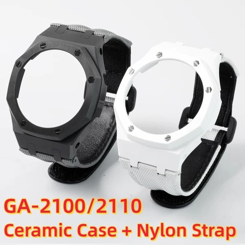 2100 mod kit Ceramic watch Case Kit With Nylon & FKM Fluororubber Strap For Casio GSHOCK GA2100 GA2110 GA-B2100 watch Accessory