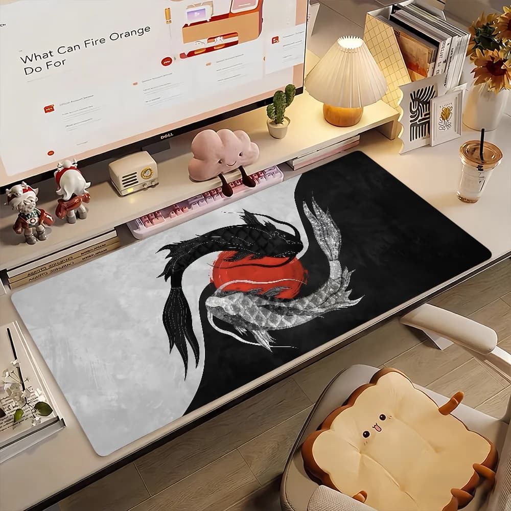 Tappetino per mouse Taijitu Fish, tappetino per computer in gomma antiscivolo, decorazione per gamer, tappetino da scrivania per laptop, ufficio, grande