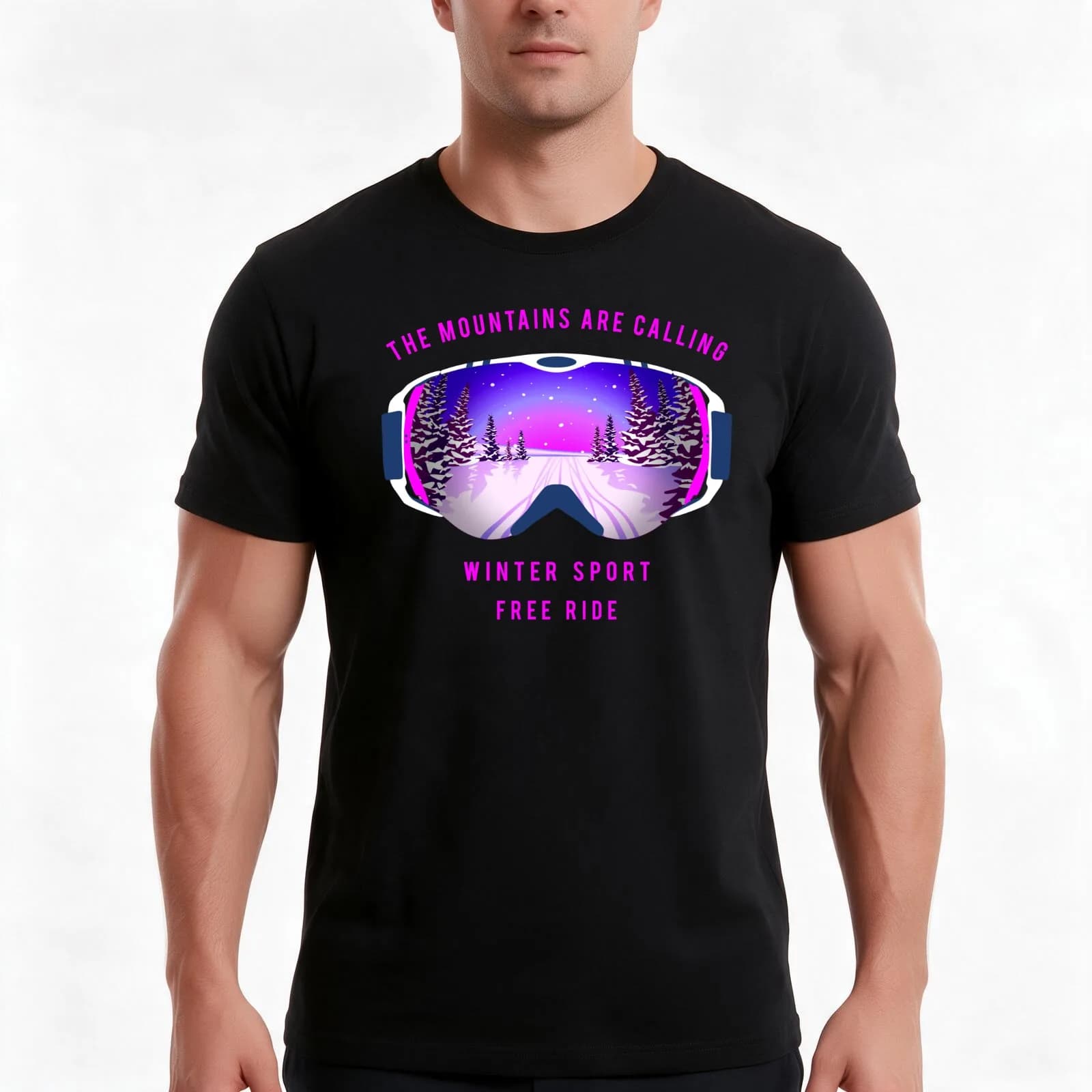 Ski goggles. The Mountains are calling T-Shirt, Summer Casual Cotton Tee, Oversized Streetwear Tops, Vintage Graphic Print