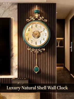 Orologio a Pendolo da Parete Verde Smeraldo di Lusso, Quadrante in Conchiglia Naturale Silenzioso, Decorazione per Soggiorno