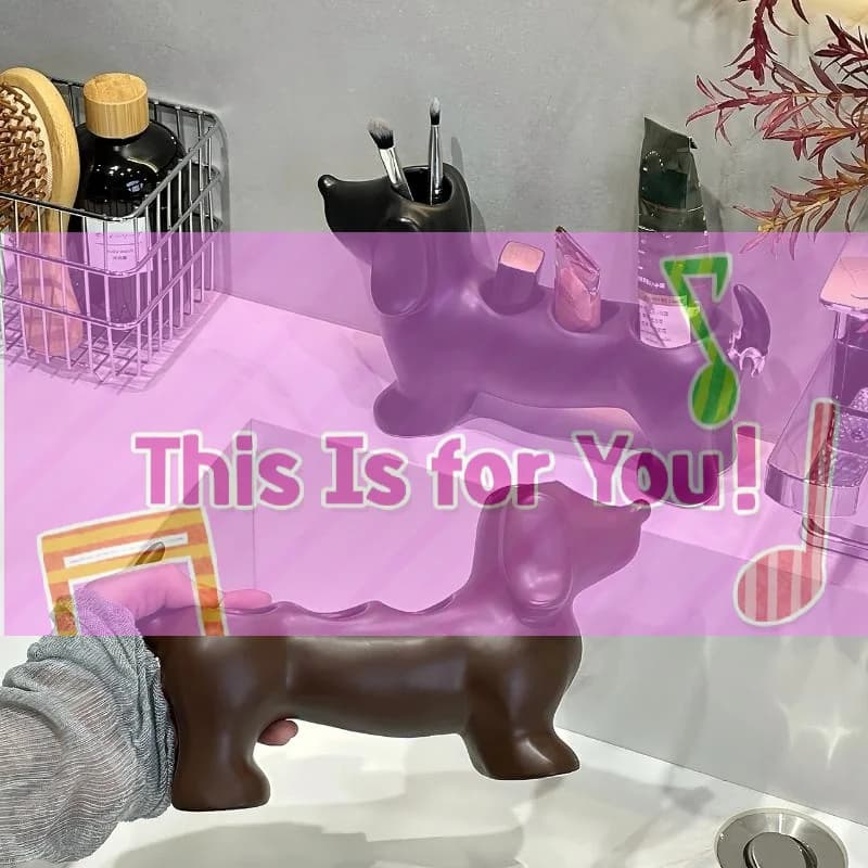 【HMA】ABS Dachshund Dog Toothbrush Holder Multi Slots Adorable Design For Bathroom Countertop Storage Organizer