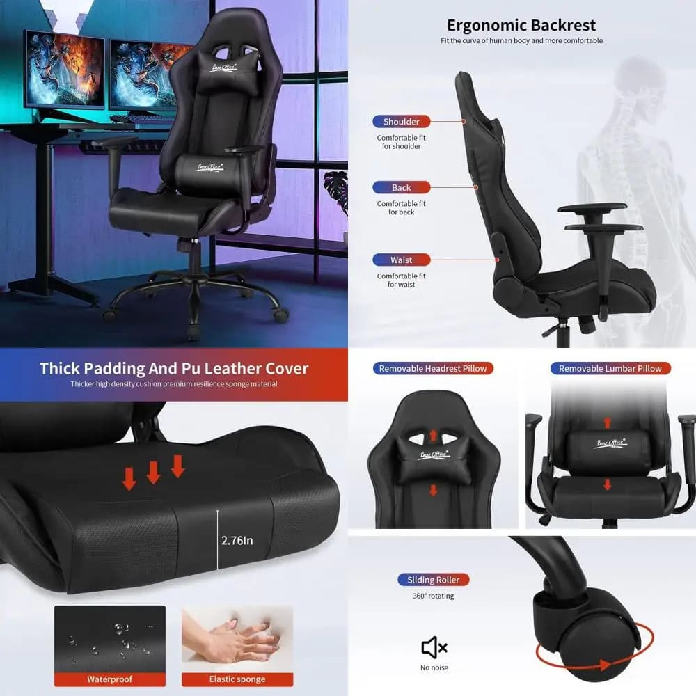 Sedia da Gaming Ergonomica in Pelle PU con Supporto Lombare per Adulti e Adolescenti - Stile Racing con Schienale Alto, Regalo per Giocatori PC