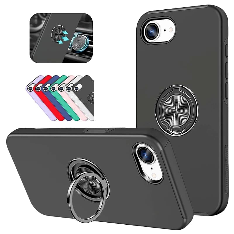 Custodia Armor per iPhone 17E con Supporto Magnetico per Auto, Anello Girevole, PC+TPU, Robusta Antiurto, Cover Ott-Box Armor con Cavalletto