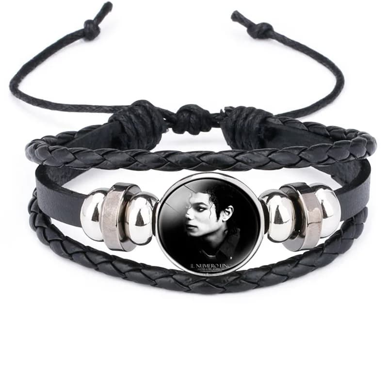 MJ Michael Jackson Punk Style Multi-layer Handmade Leather Bracelet Pop Dancing King Charms Glassball Pendant Leather Bracelets