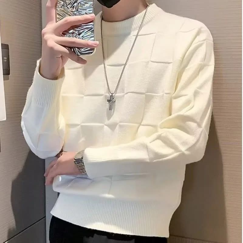 Set di maglioni scozzesi con scacchiera in tinta unita autunno inverno girocollo per ragazzi maglione lavorato a maglia con base stile pigro allentato