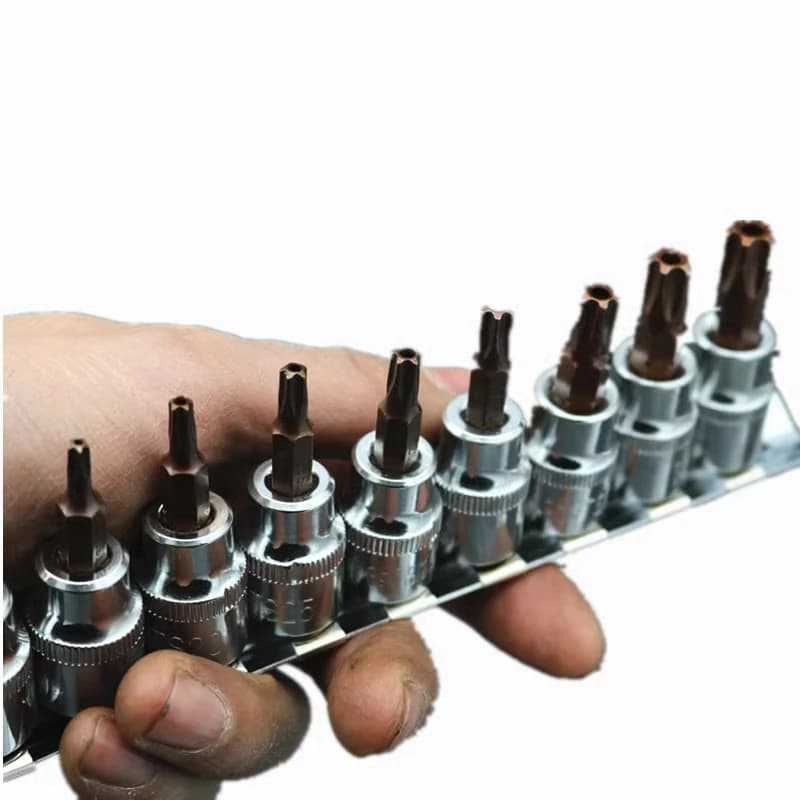 9pcs/set T10-T50 Pentalobe Screwdriver Bit Set 1/4 3/8 inch Drive Socket 5 point Torx Star Head CR-V Material Auto Hand Tool