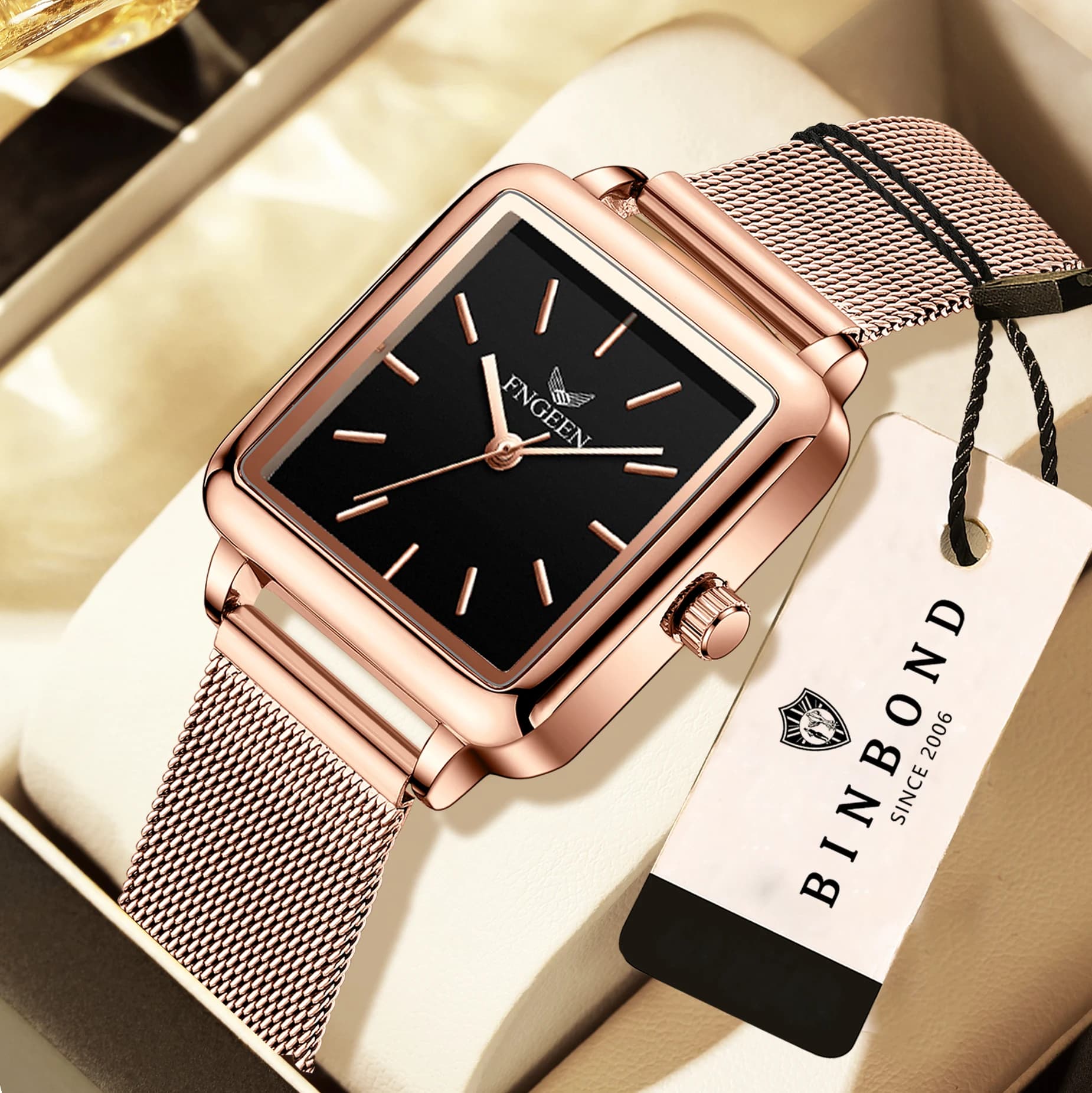 BINBOND Precise Quartz Watches For Women Luxury Luminous Waterproof Durable Ladies Watch Casual Strainless Steel Reloj