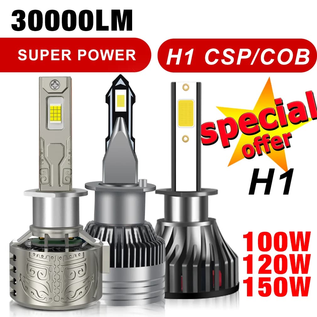 S&D H1 LED Lights Bulbs Canbus 30000LM 100/120/150W CSP/COB LED Headlight With Fan H1 Turbo Lamps Car Headlights Plug&Play 6000K