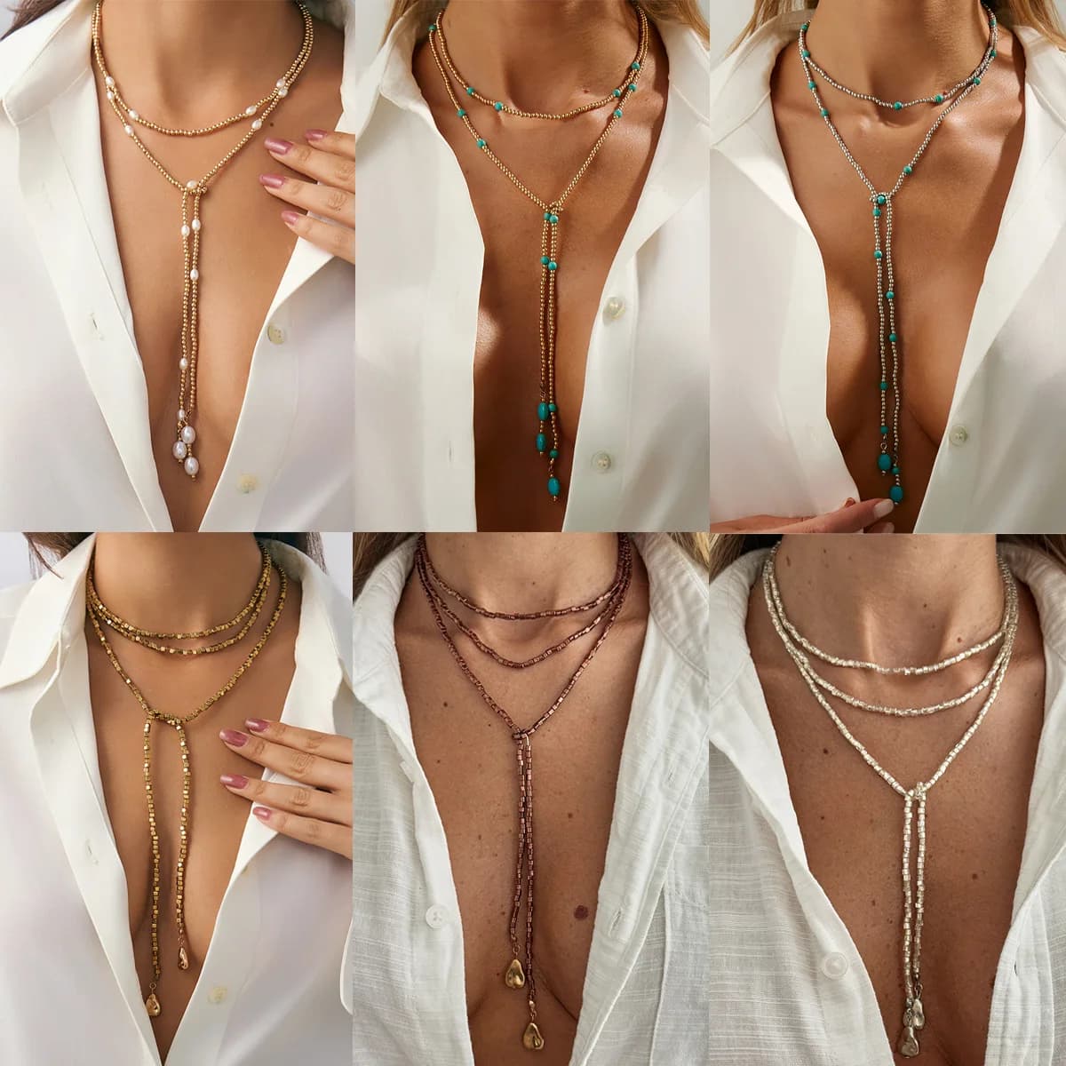 Jewelry Hip Hop Style Shaped CCB Pearl Beaded Necklace Fashion Y Shape Round Tassel Clavicle Chain
