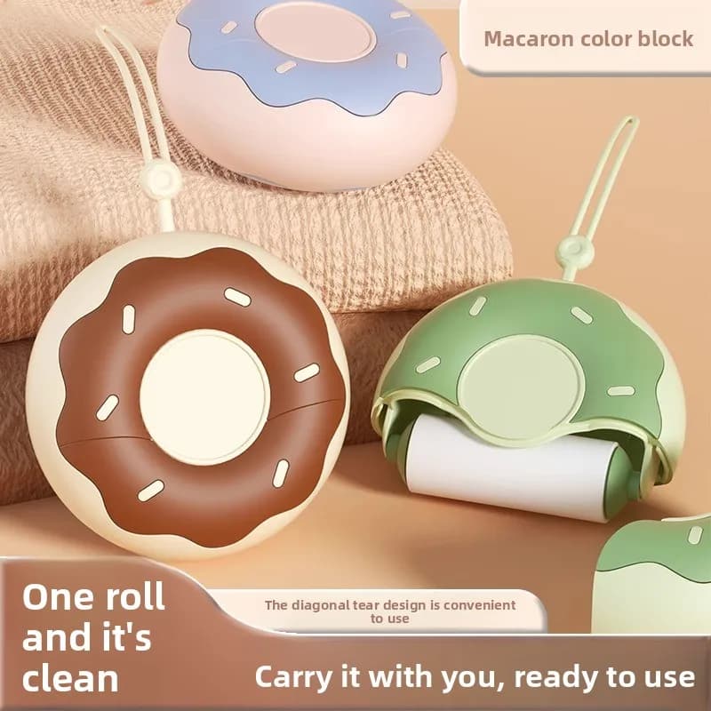 Portable Donut Lint Remover with Tearable Roller Paper Core for Pet Hair Clothes Home Office