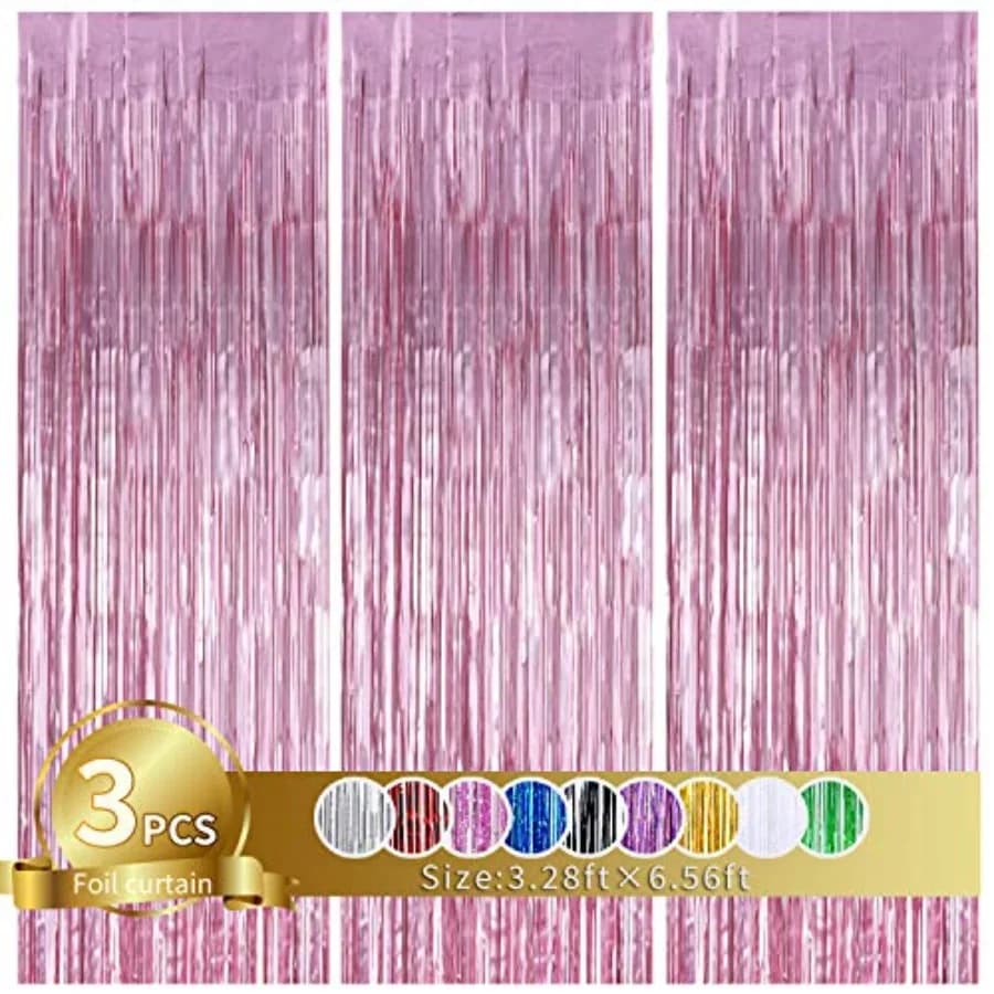 3Pcs Metallic Tinsel Foil Fringe Curtains, 3.28ft x 6.56ft Photo Booth Backdrop Streamer Curtain, Photo Booth Props, Ideal Bach