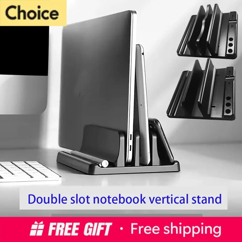 1pcs/2pcs Multifunctional Adjustable Vertical Laptop Stand Dual-Slot Desk Organizer For Ablets Phones Space-Saving Holder For