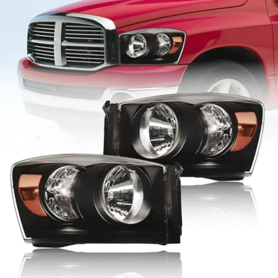 Gruppo fari compatibile con Dodge Ram 1500 2500 3500 2006-2008, 2007, 2009 con fari alogeni, riflettore ambra, nero.