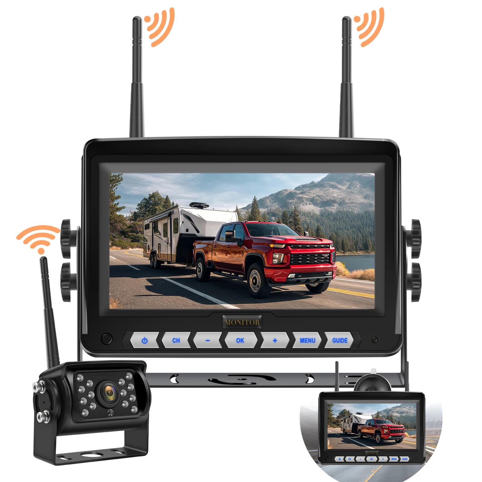 Monitor DVR Wireless AHD da 7' con Doppia Antenna, Registratore di Retromarcia WiFi a 4 Canali 720P per Camion, Autobus e Rimorchi