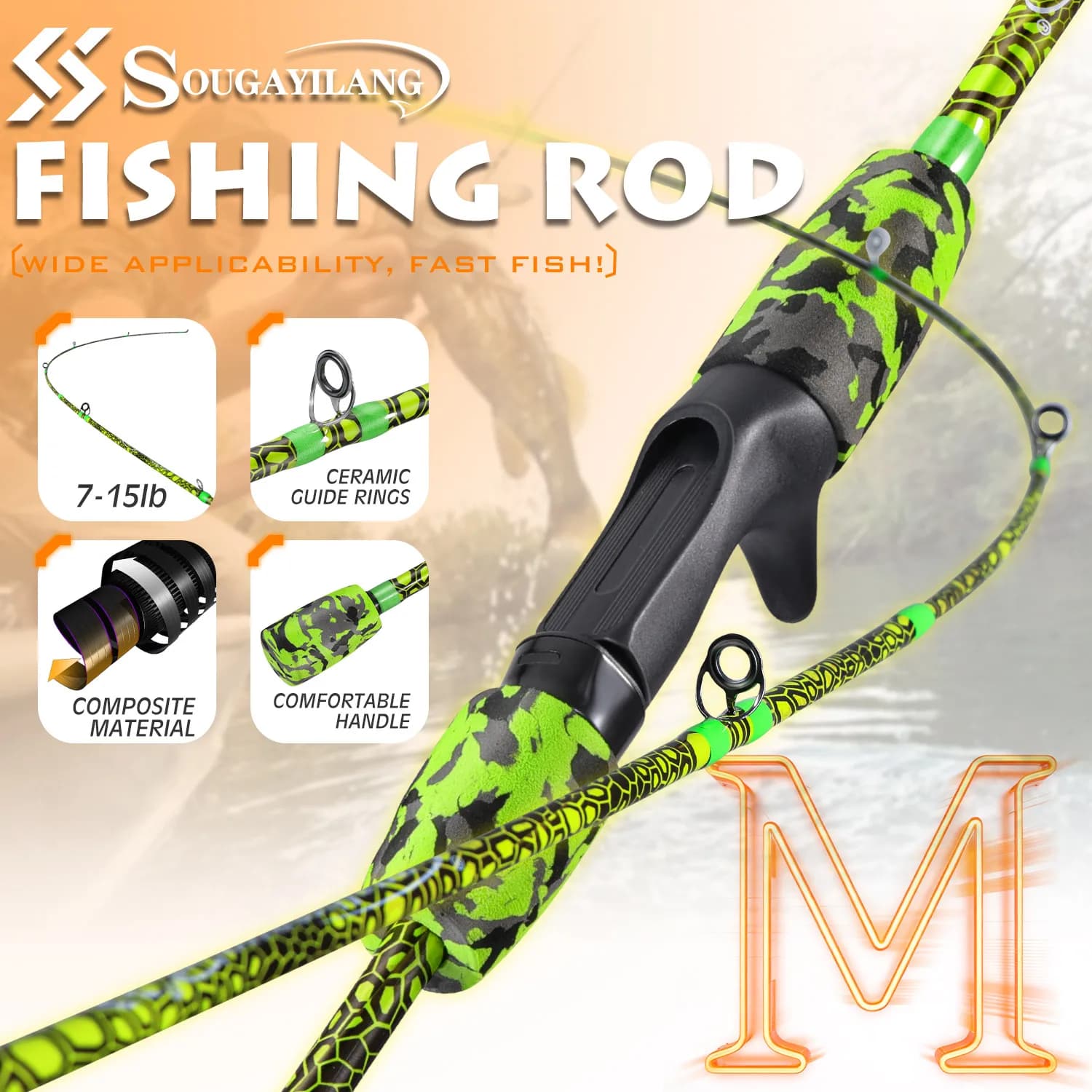 Canna da Pesca Sougayilang in 2 Sezioni, in Fibra di Carbonio, 1.68/1.8m, Ultraleggera, per Pesca in Acqua Dolce