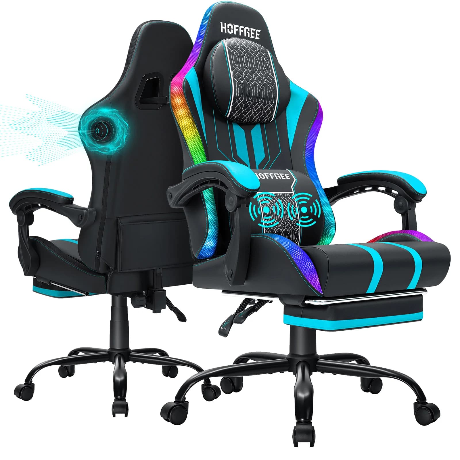 Sedia da Gaming LED da 400 libbre con Altoparlanti e Massaggio, Sedia da Videogiochi Grande e Alta con Poggiapiedi, Sedia da Computer Reclinabile con Schienale Alto