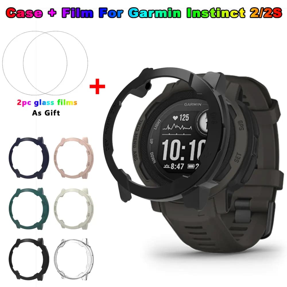Protective case in PC + glass film for Garmin Instinct 2/2S Smart Watch Case Protective with Bumper and Sport Screen Protection