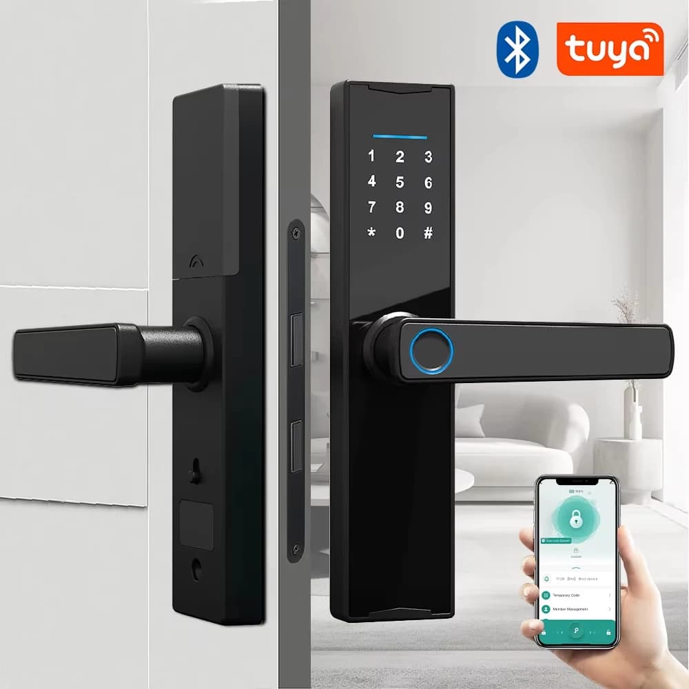 Compatibile con Bluetooth Tuya APP Smart Door Lock Serratura elettronica digitale Smart Home Serratura per porta in legno Impronta digitale biometrica
