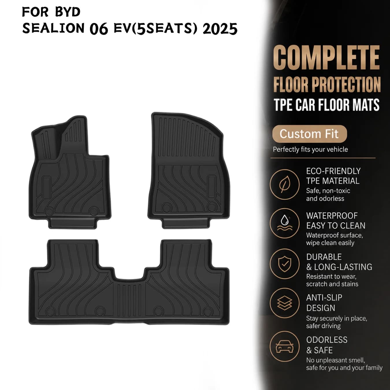 [LHD]BYD SEALION 06 EV（5seats） 2025 Four Seasons Waterproof and Anti-Slip TPE Floor Mat for Cars.