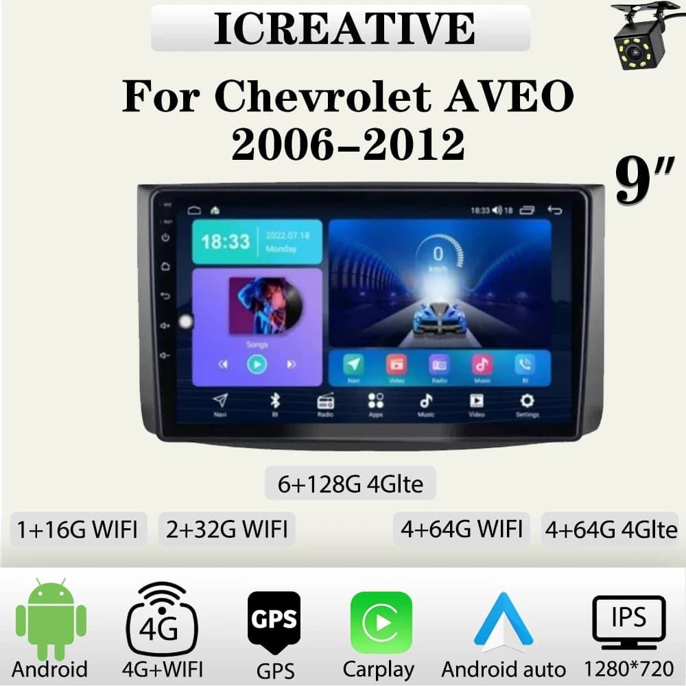 9 '' Autoradio Android Per Chevrolet AVEO T250 2006-2012 Multimedia Carplay Lettore Wireless Unità Principale Stereo Autoradio di Navigazione
