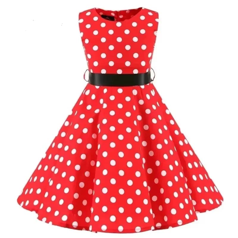 Abito estivo midi floreale floreale in cotone per bambini vintage a pois per bambina
