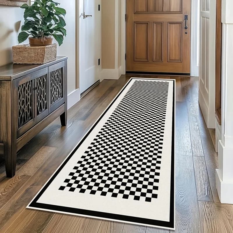 VIKAMA Tappeto a strisce a scacchi bianco e nero, antiscivolo, per ingresso, corridoio, cucina, balcone e camera da letto, decorazione per la casa