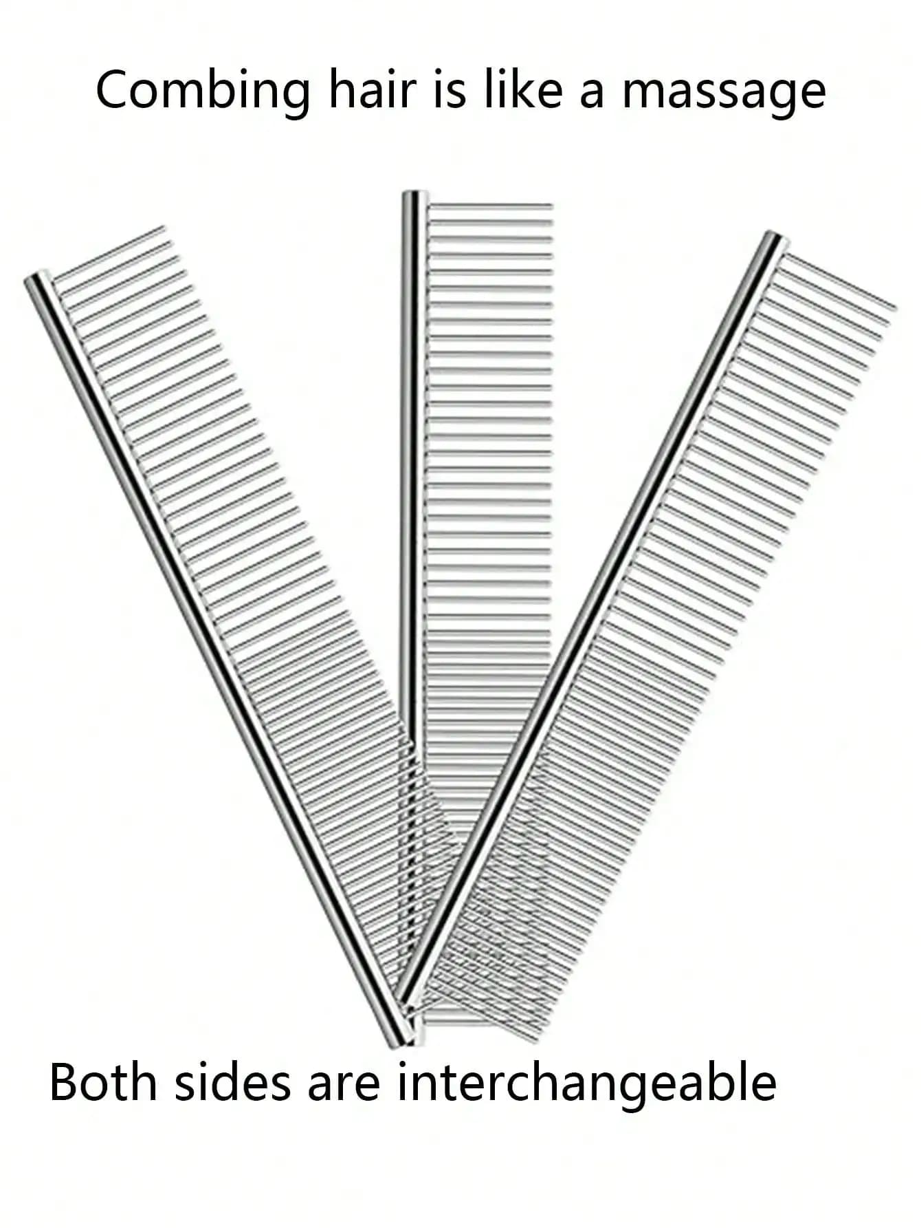 1pc Pet Metal Straightening Comb, Pet Grooming Detangling Brush, Dog Brush, Cat Brush, Electroplated Wide-Tooth Comb