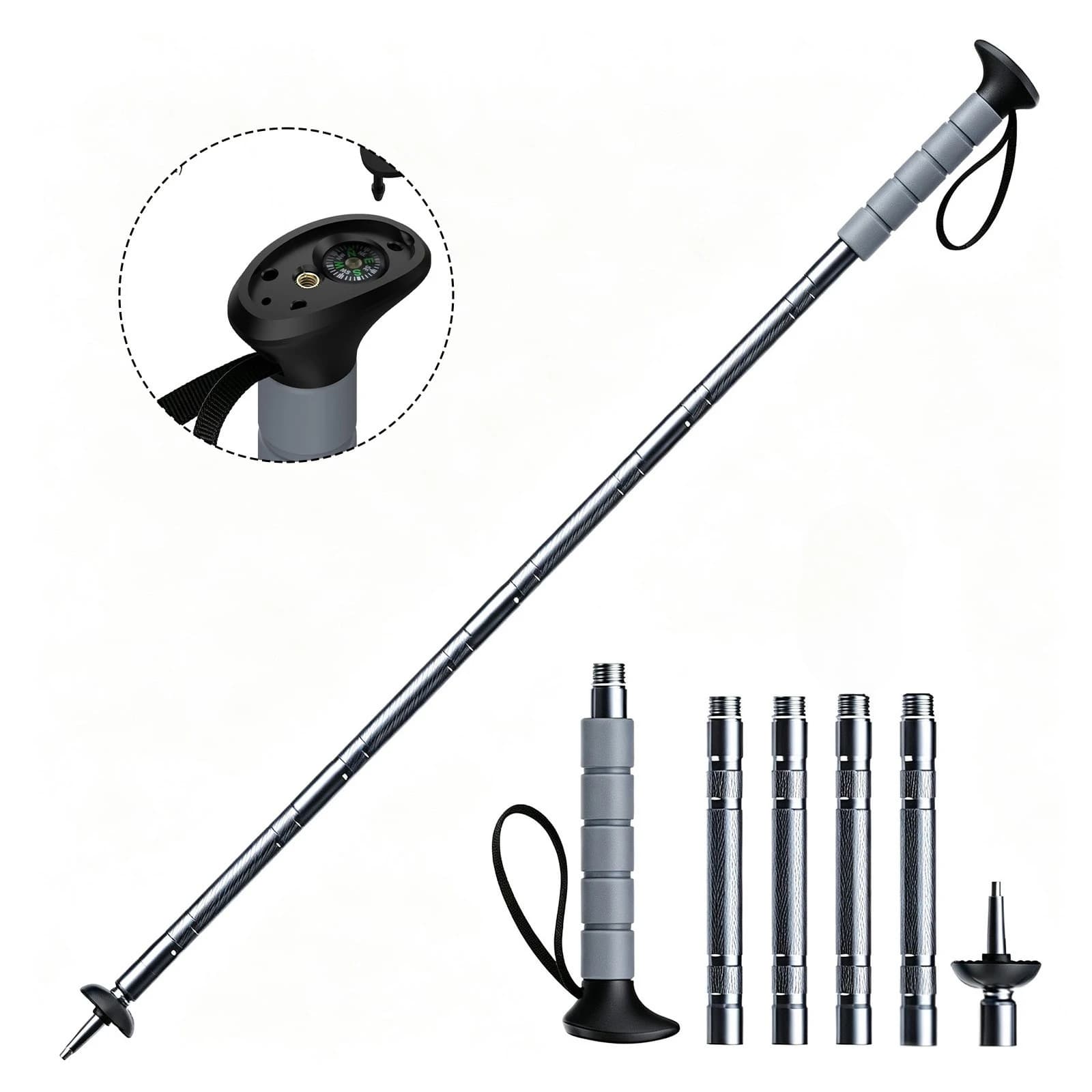 Multi-Function Telescopic Trekking Pole Aluminum Hiking Stick Convertible Selfie Stick for Camping Backpacking Walking Sticks
