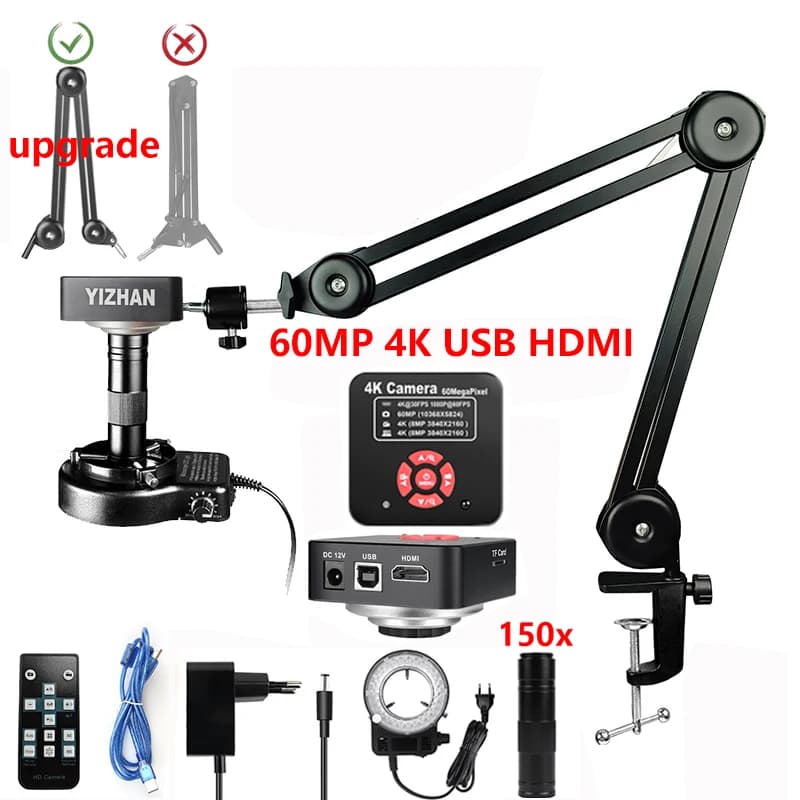 Supporto di aggiornamento per microscopio digitale 60MP 4K Microscopio industriale HDMI/USB 150X Controlla componenti elettronici per materiali a semiconduttore