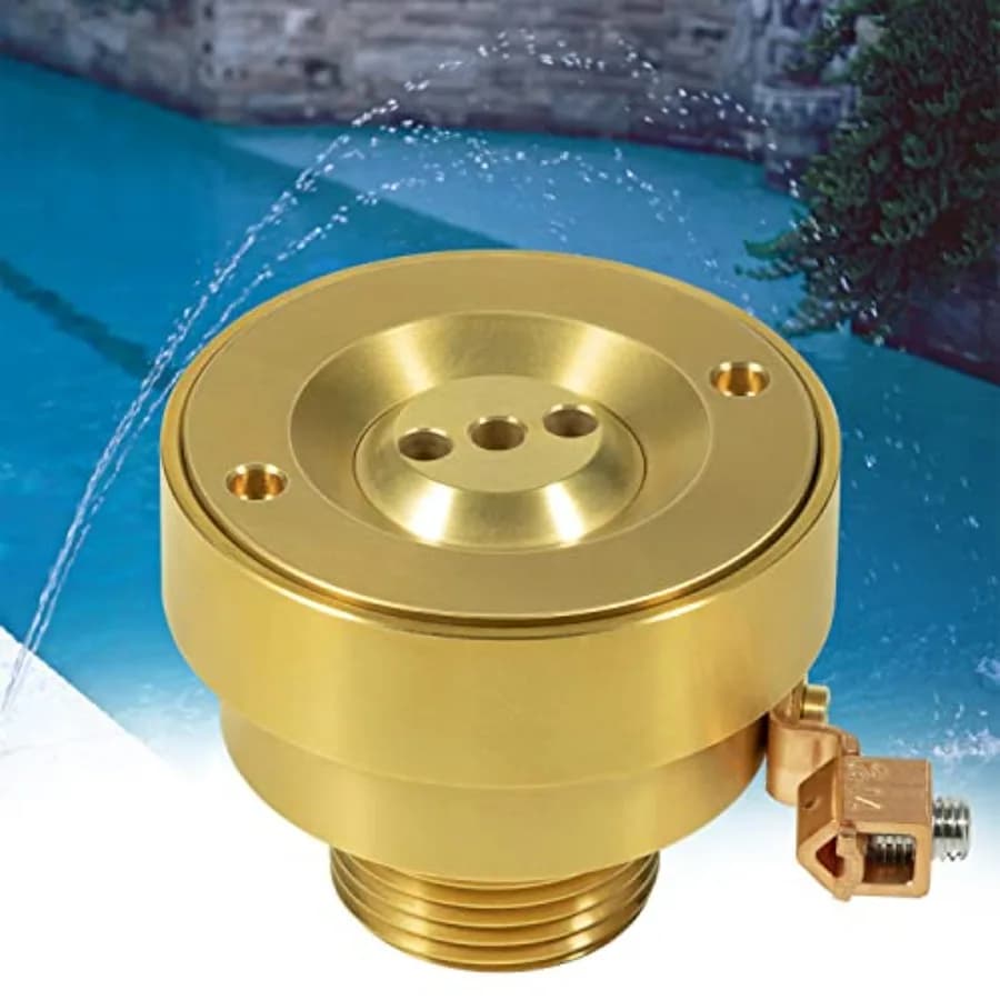 Swimming Pool Spa Fountain Brass 3-Hole Deck Jet Nozzle with Ground Lug, Triple Streams, Polished Gold Finish, Corrosion-Resist