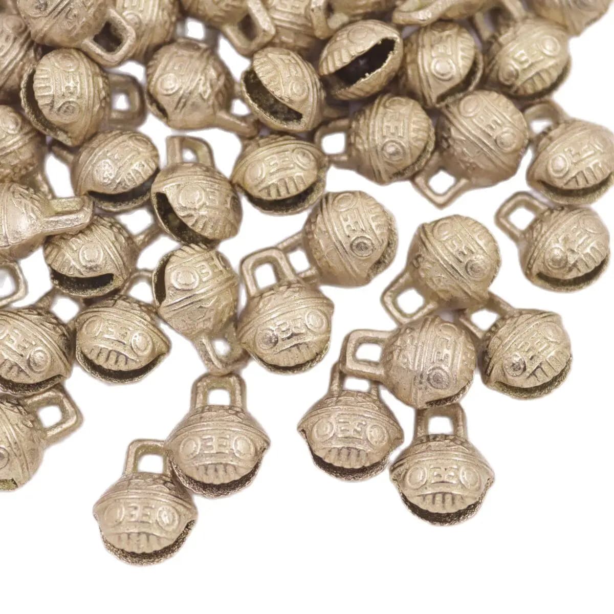100PCS Collectibles 9mmX12mm Tibetan Brass Copper Craft Tiger's Head Bells Feng Shui