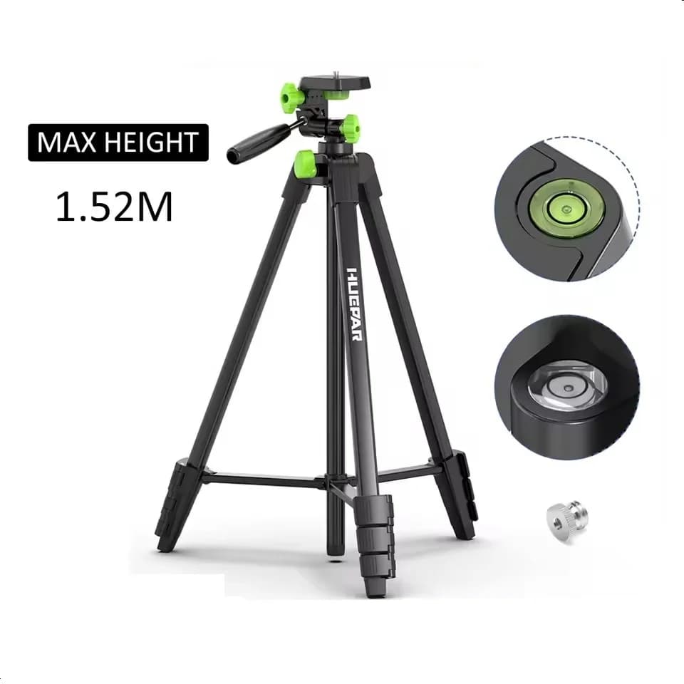 Huepar 1.52M Adjustable Laser Level Tripod Multi-function Rangefinder Travel Camera Tripod 3-Way Swivel Pan Head 360° & Bubble