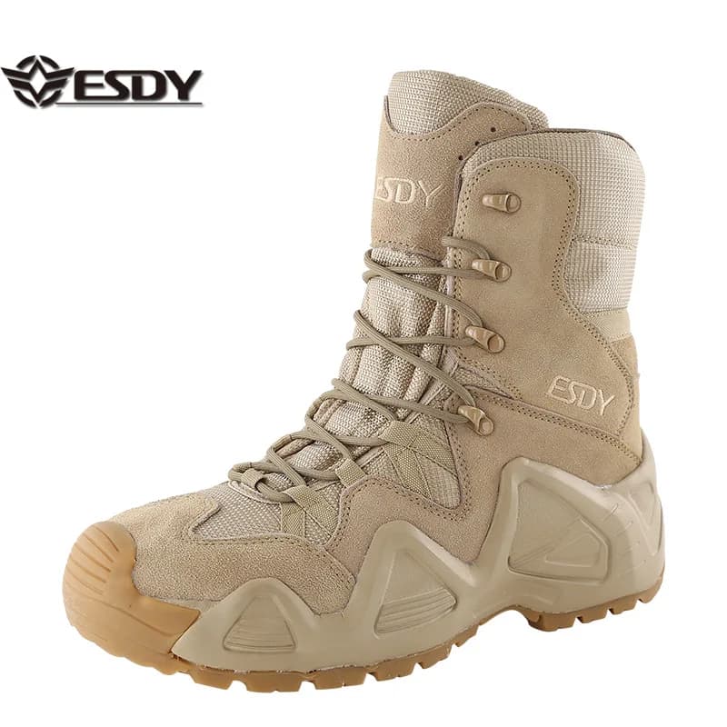 ESDY Outdoor High Top Combat Boots Mountaineering Shoes Desert Work Boots Hiking Shoes Tactical Boots C208