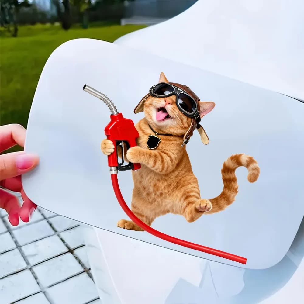 1 Piece Wall decal Funny Cat Pilot for Tank Carburet, Decalcomania in Vinyl Waterproof for Auto Window, bumper, Motorcycle Tank, Decoration