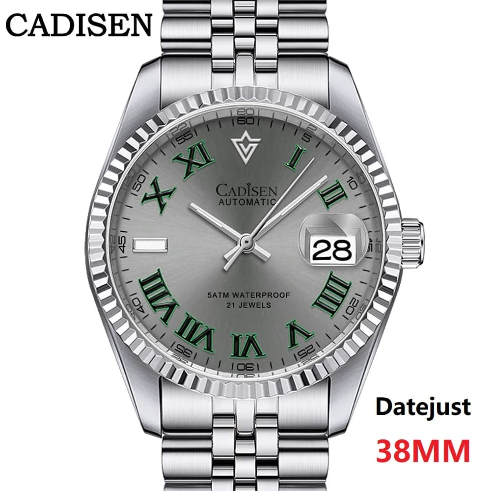 CADISEN 38MM men's automatic mechanical watch luxury AR glass sapphire waterproof stainless steel MIYOTA 8215 men's wristwatch