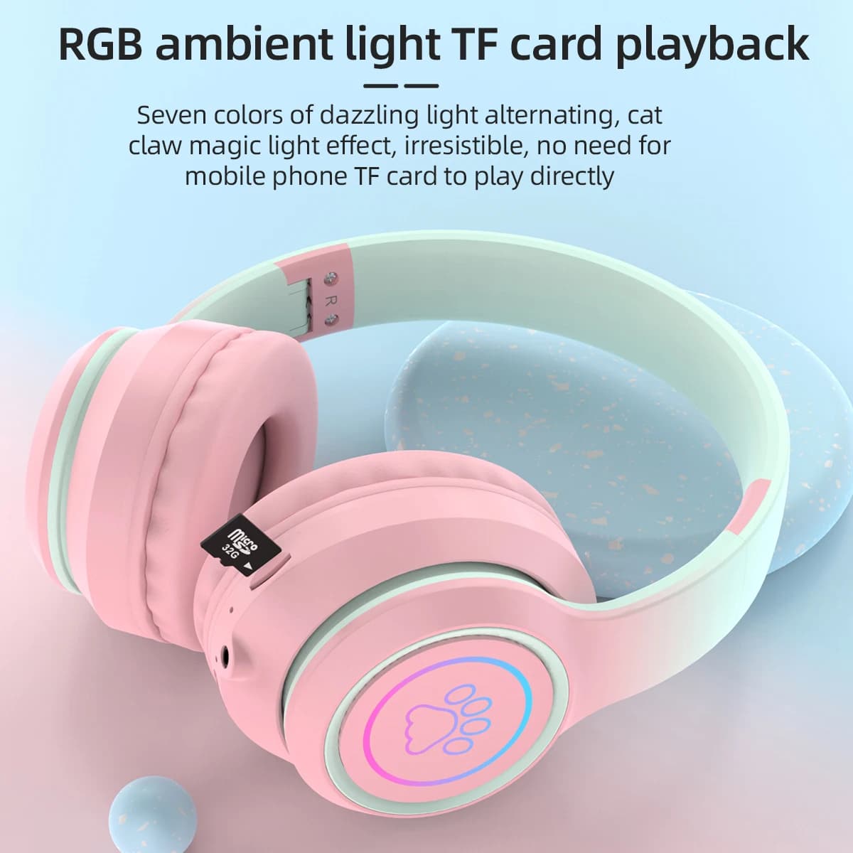 RGB Over-Ear Wireless Headphones Gaming Headset with Mic Bluetooth Surround Sound Foldable Music Earphones for PC PS5 PS4 Phone