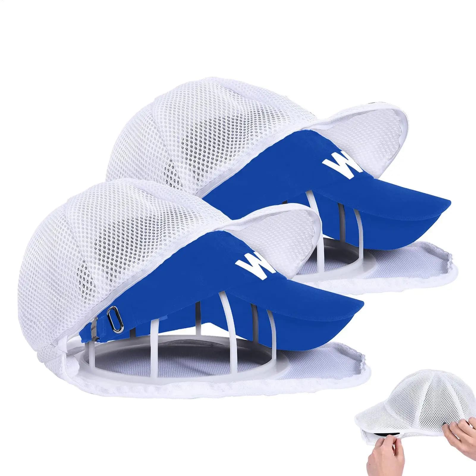 Washing kit for 2-piece hats for washing machine, with cage for washing hats and laundry bag, multifunctional washing machine for baseball caps