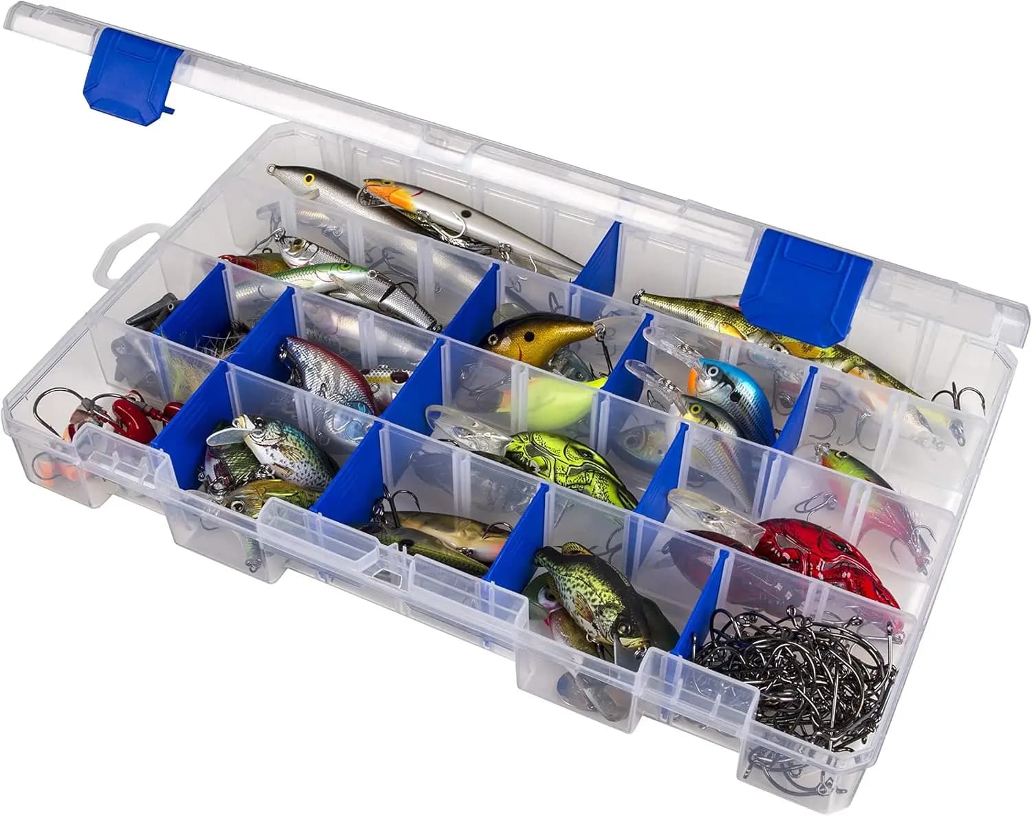 Scatola Porta Attrezzi da Pesca Regolabile con 18 Divisori, 36 Scomparti, Tecnologia Antiruggine, Design Trasparente, 14.25x9.125x2 Pollici