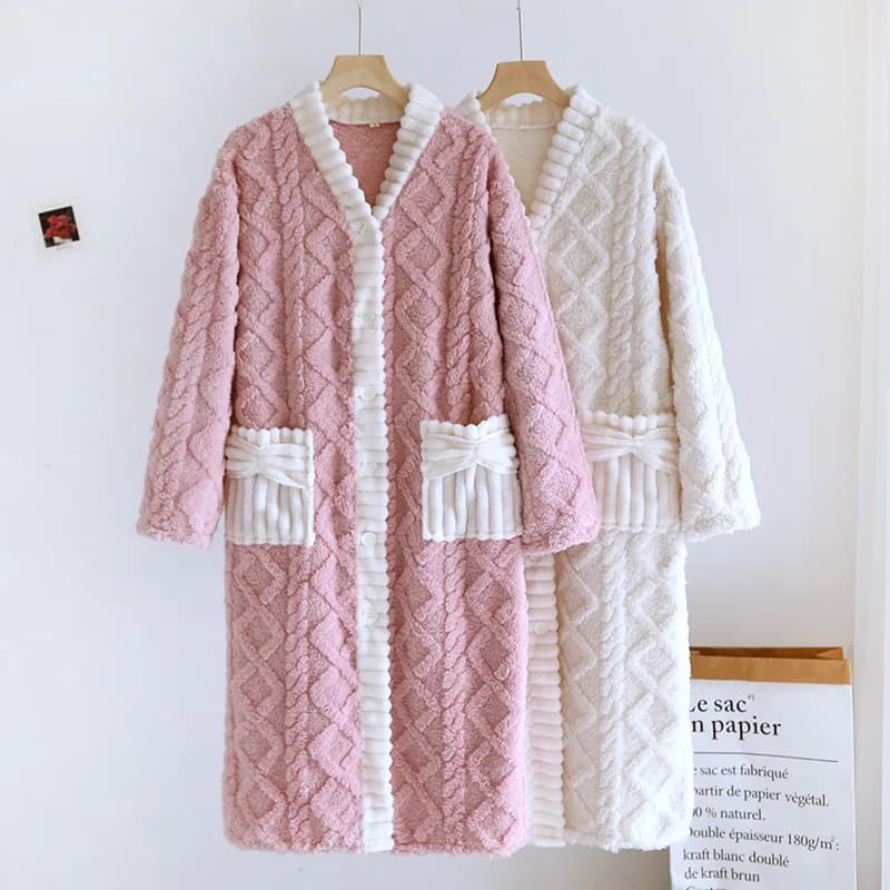 Flannel thickening Ladies Sleepwear Winter Night Clothes Ladies Cardigan Night Gown Ladies