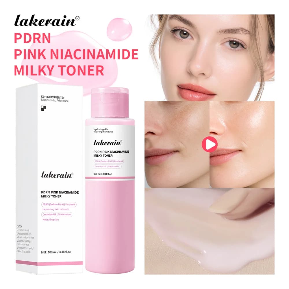 Tonico Lattiginoso Rosa al Niacinamide, Idratazione a Lunga Durata, Uniforma il Tono della Pelle, Assorbimento Rapido, per una Pelle Luminosa Effetto Vetro, Tonico Lattiginoso Quotidiano